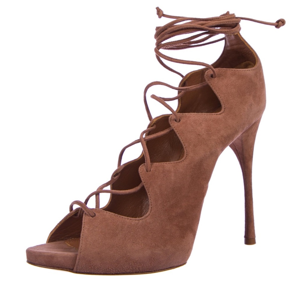Alaïa Lace up Stiletto Heel in Chamois Suede